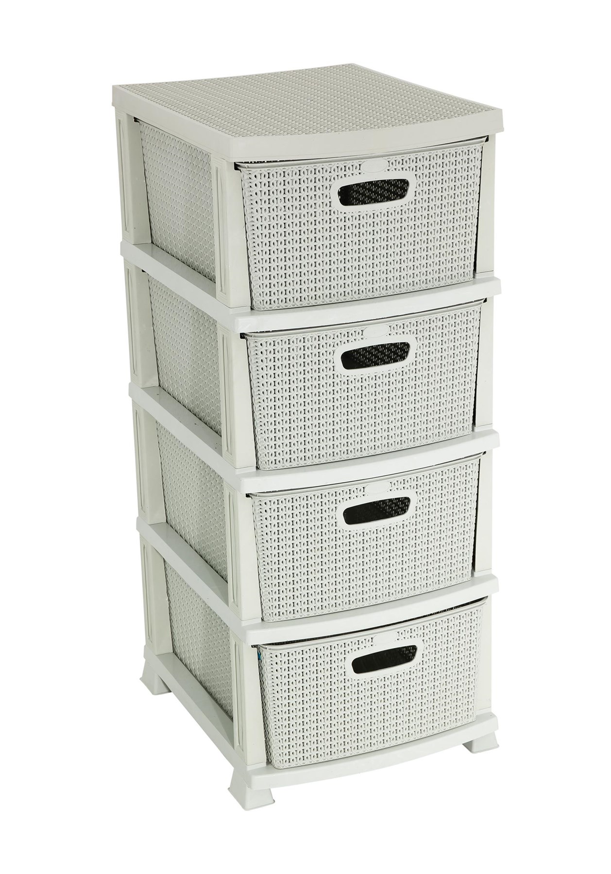 Sağlam Plastik Örgü Komidin (4 Çekmeceli Sebzelik) Kirli Beyaz