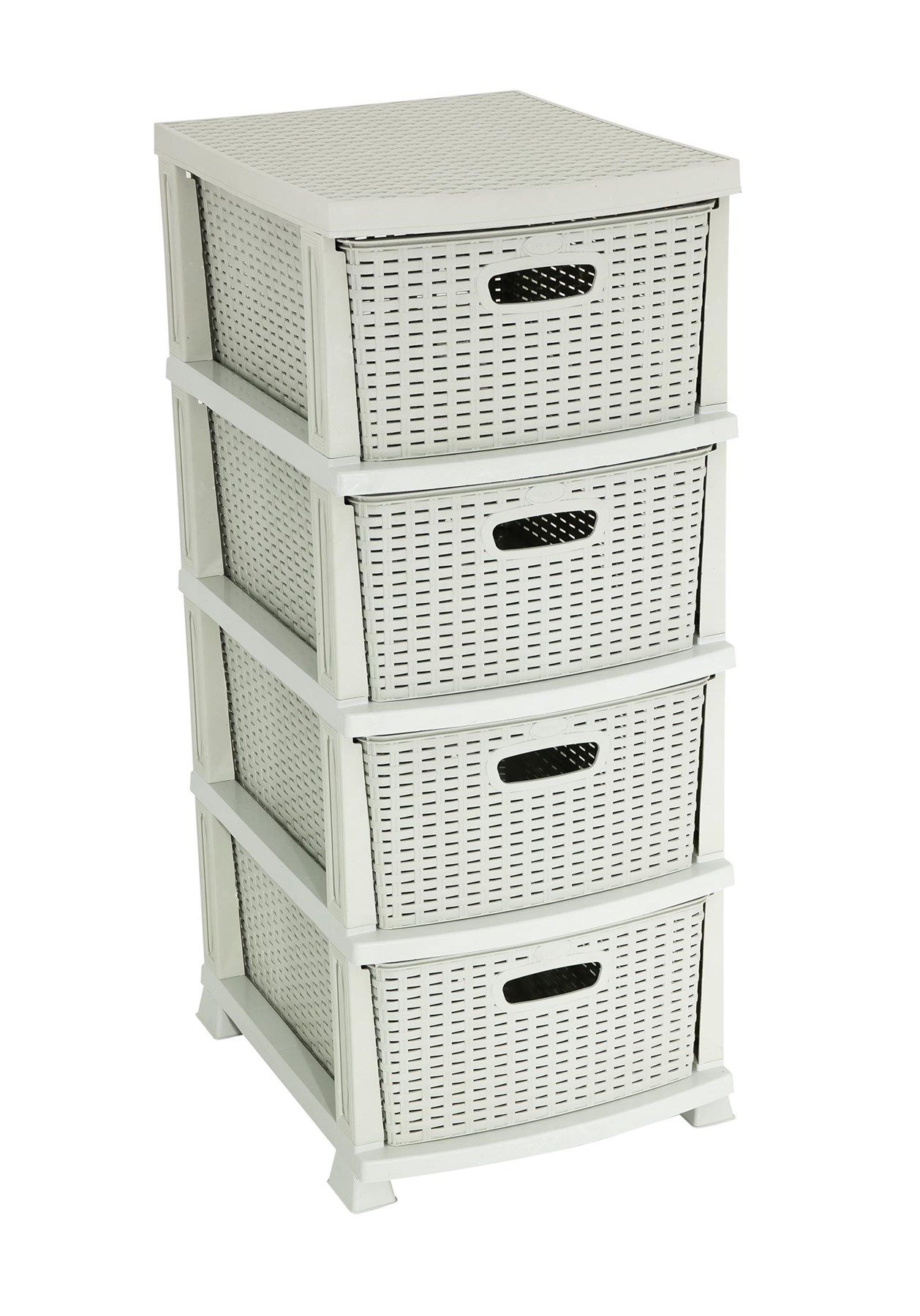 Sağlam Plastik Rattan Komidin (4 Çekmeceli Sebzelik) Kirli Beyaz