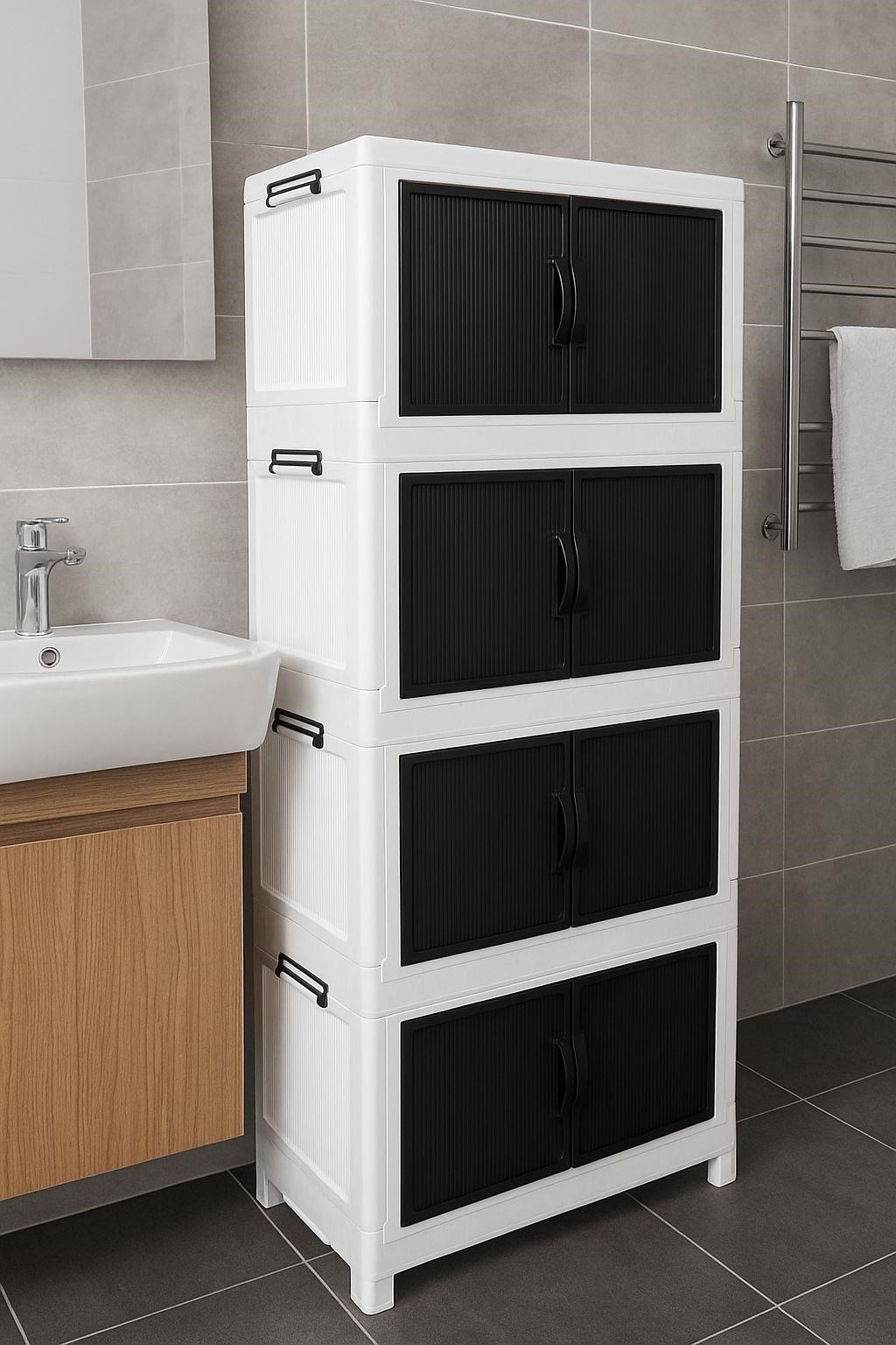 Mandella Safir 4 Lü Katlanabilir Çok Amaçlı Kapaklı Portatif Organizer Dolap Beyaz