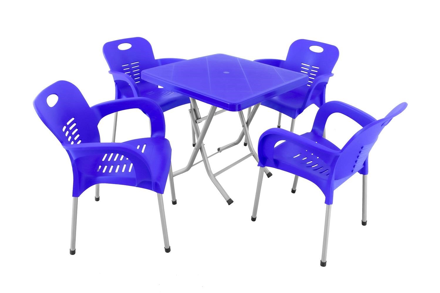 Mandella Katlanır Ayak 80x80 Demir Ayaklı Nil Koltuk Masa Takımı Mavi