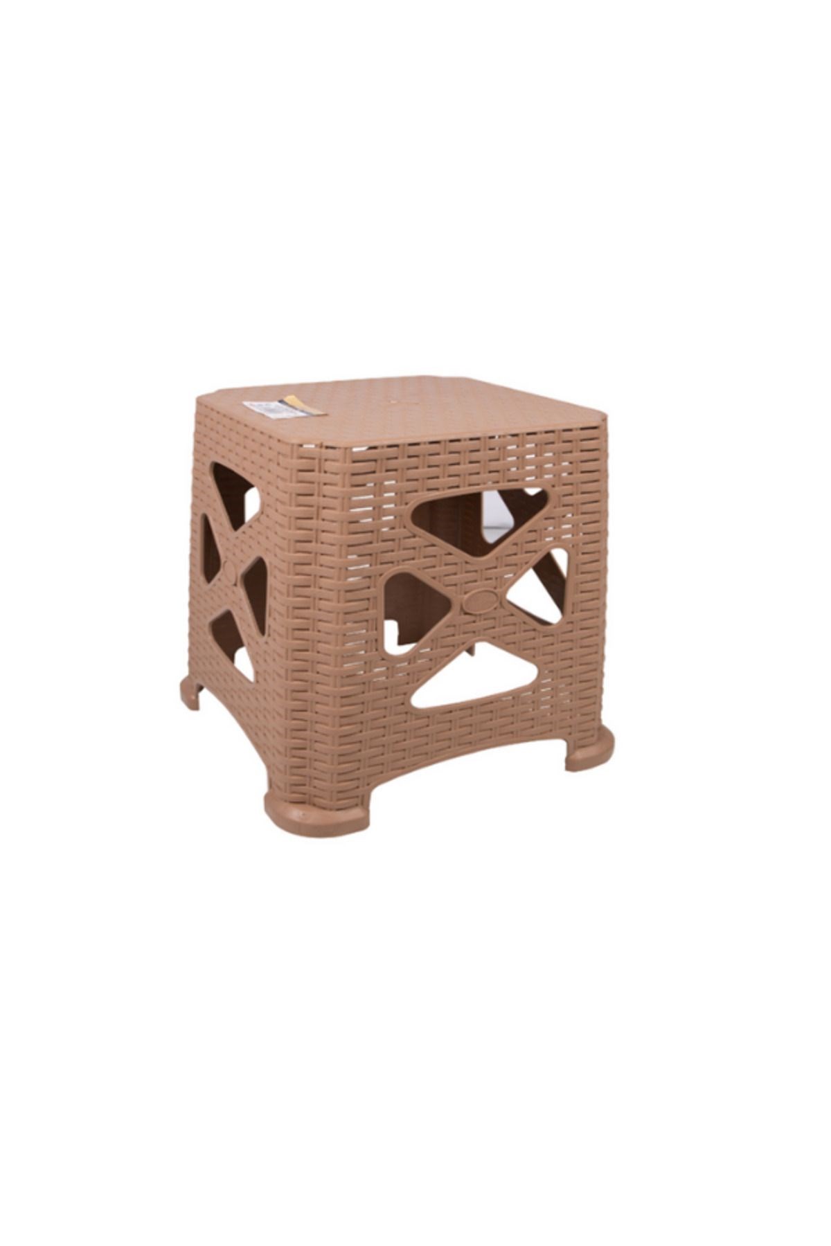 Mandella Sağlam Plastik Elit Rattan Küçük Tabure Tik