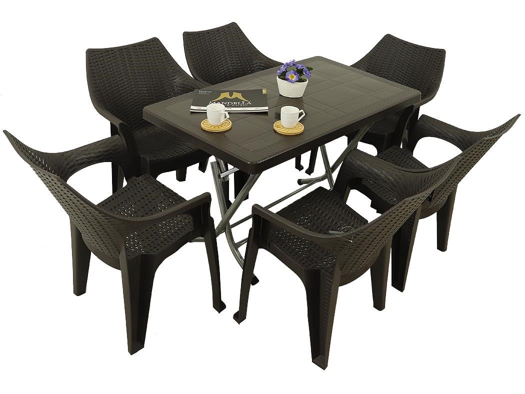 Mandella Zeugma 70x120 Katlanır Ayak 6 Kişilik Polo Koltuk Masa Takımı Kahverengi