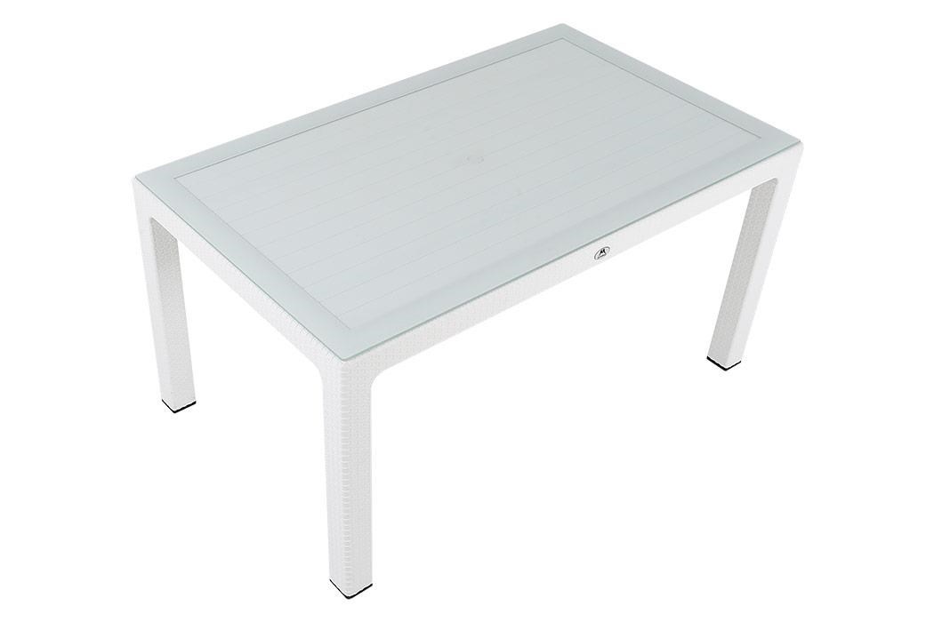 Mandella 90x150 Elit Rattan Masa (Camlı) BEYAZ
