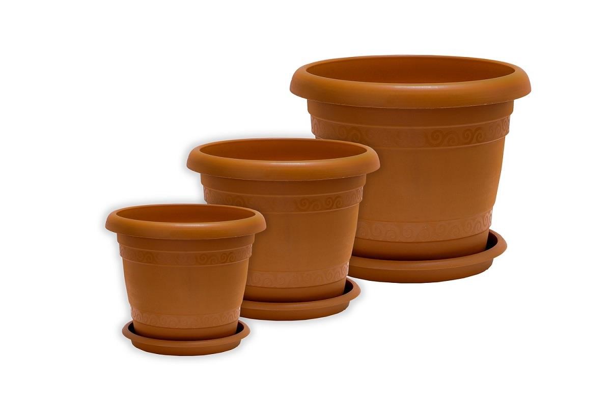Sağlam Plastik Klasik Toprak Saksı 3'lü Set Kahverengi