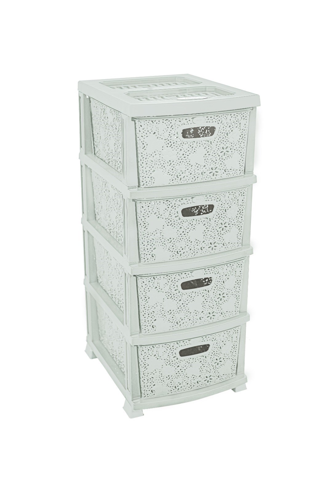 Sağlam Plastik Elegant Dantel Komidin (4 Çekmeceli Sebzelik) Kirli Beyaz