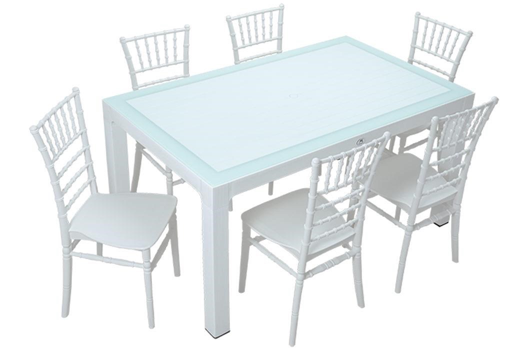 Mandella Wood 90x150 Silver Tifany Sandalye Camlı Masa Takımı Beyaz