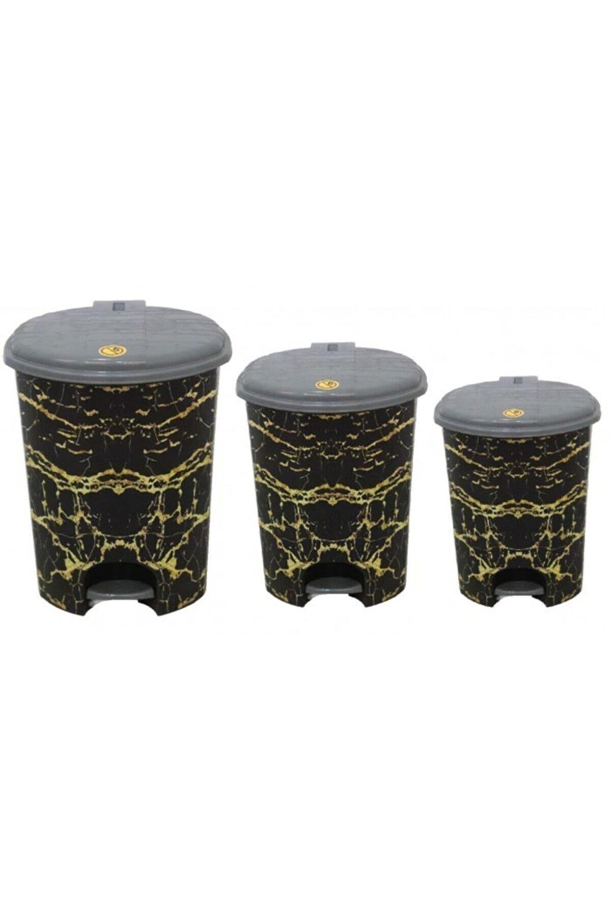 Sağlam Plastik 3'lü Desenli Pedallı Çöp Kovası Set (11-18-30 Lt)
