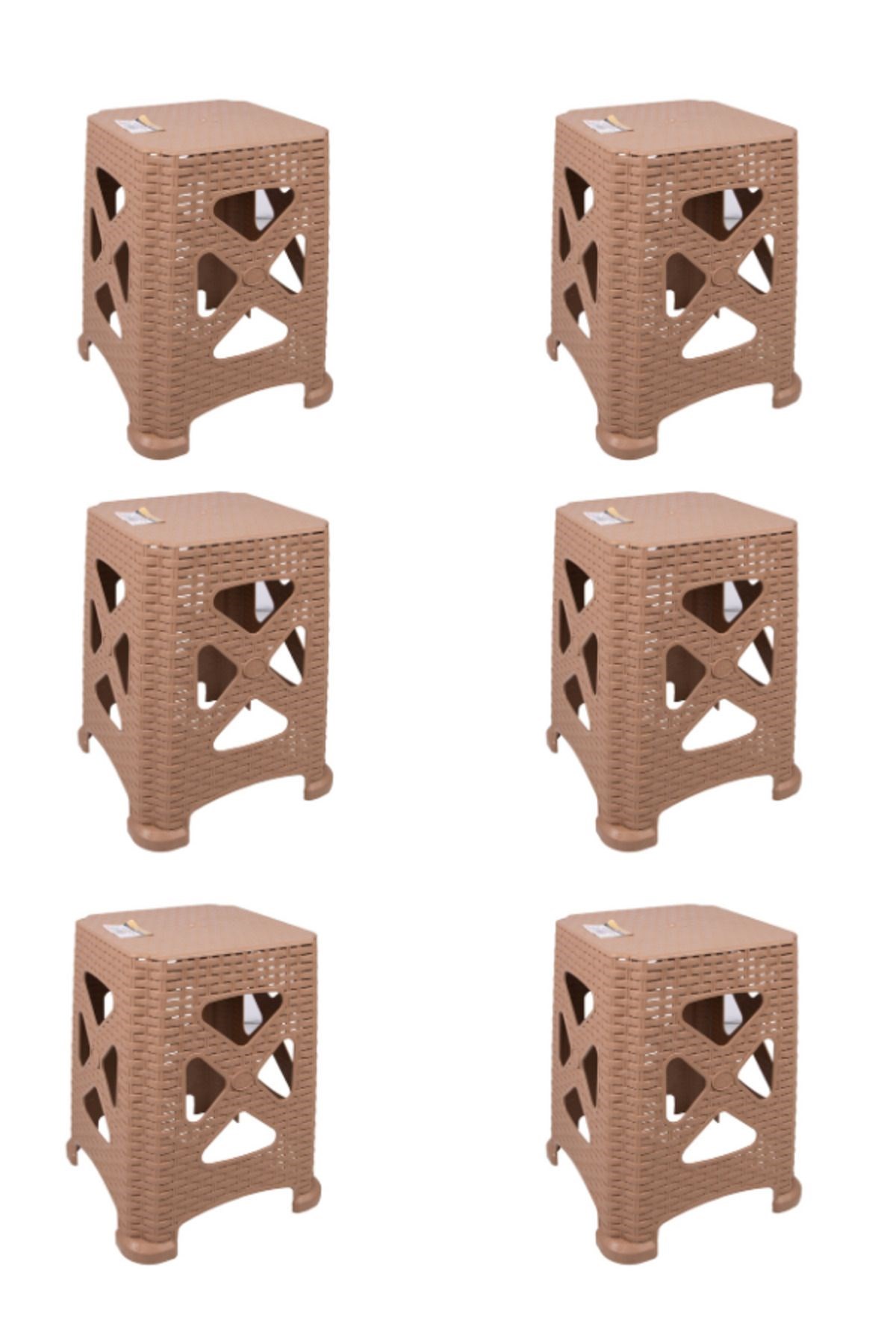 Mandella Sağlam Plastik Elit Rattan Büyük Tabure (6 Adet) Teak