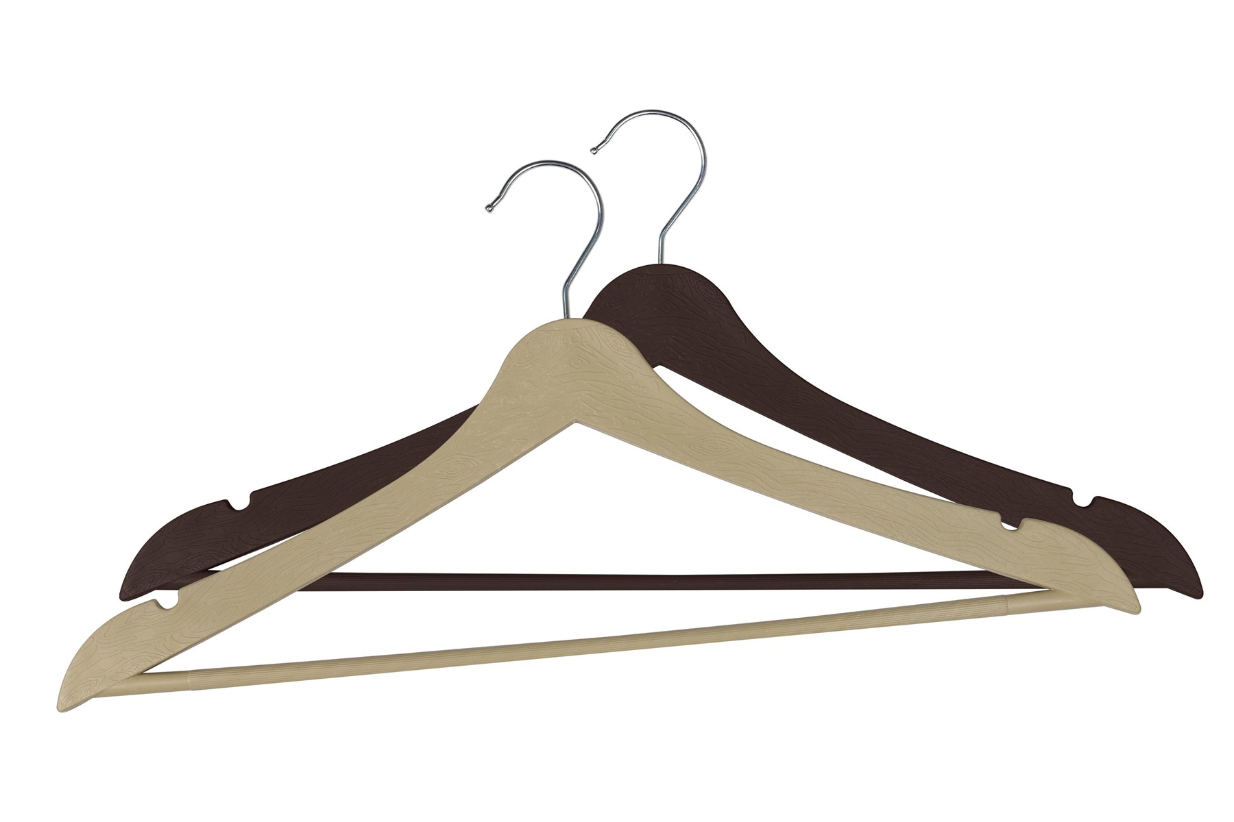 Sağlam Plastik Ahşap Görünümlü Elbise Askısı 3 Adet Kahverengi