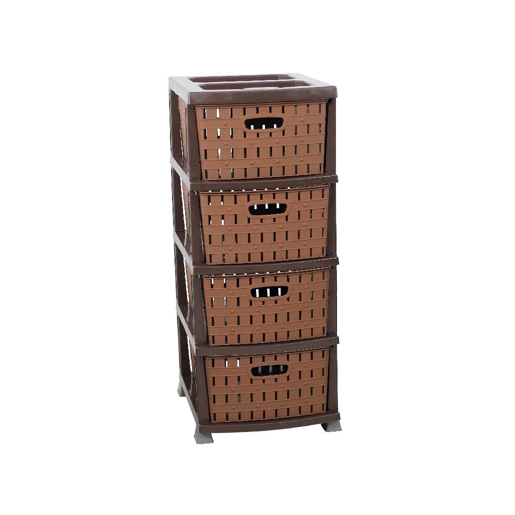 Sağlam Plastik Bambu Komidin (4 Çekmeceli Sebzelik) Kahverengi