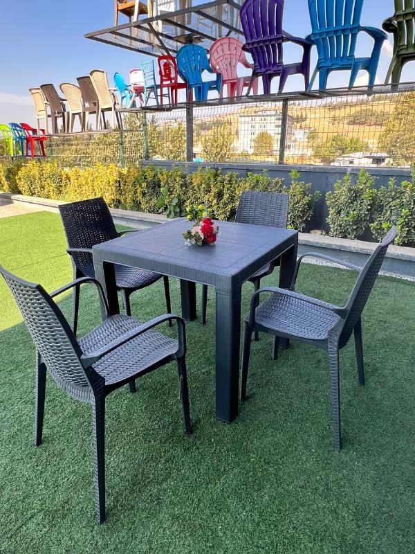 Mandella Elit Rattan 80x80 Nirvana Koltuk Masa Takımı Antrasit