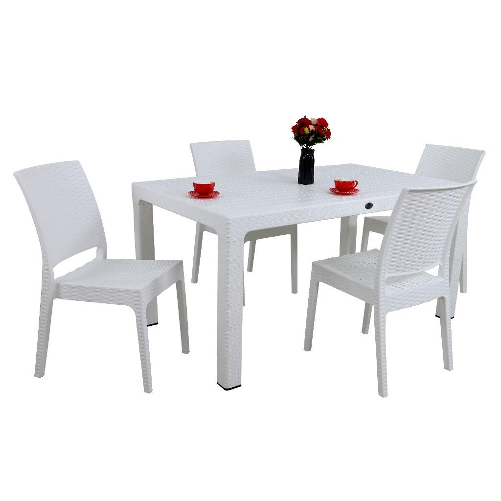 Mandella Elit Rattan 90x150 4 kişilik Elit Sandalye Masa Takımı Beyaz