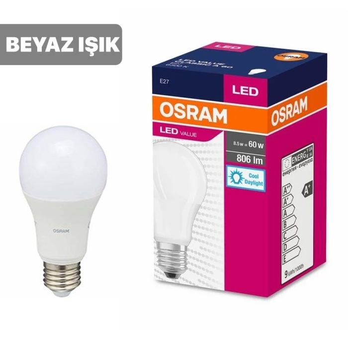 8,5 W OSRAM-BEYAZ-TOLEDO LED AMPÜL 806 LM E27 6500