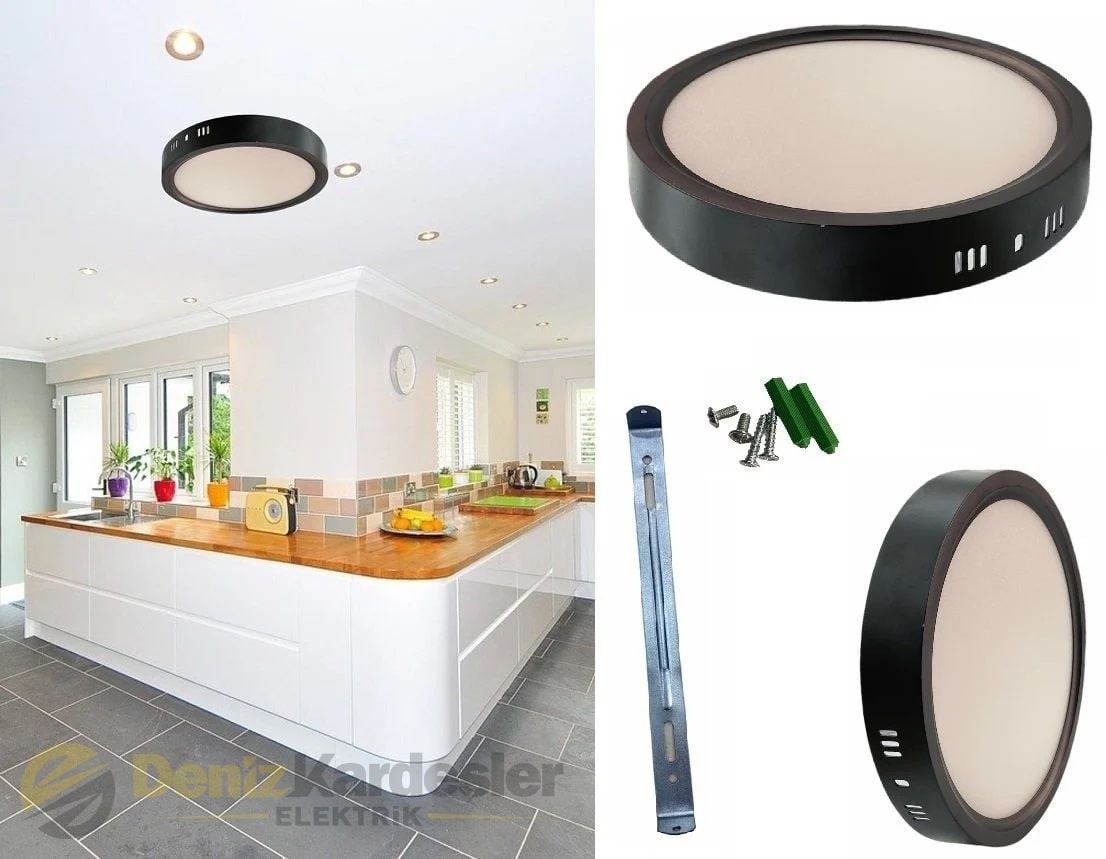 18W SIVA ÜSTÜ LED PANEL (SİYAH KASA)( 3200 K)(YUVARLAK)