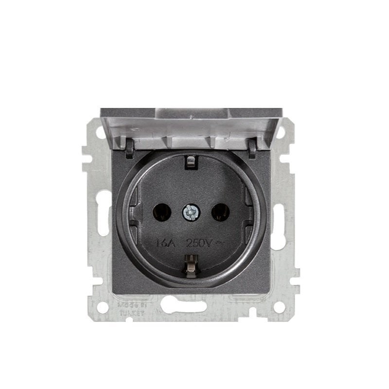 RİTA MEK TUŞ KAPAKLI TOP.LI PRİZ ANTRASİT