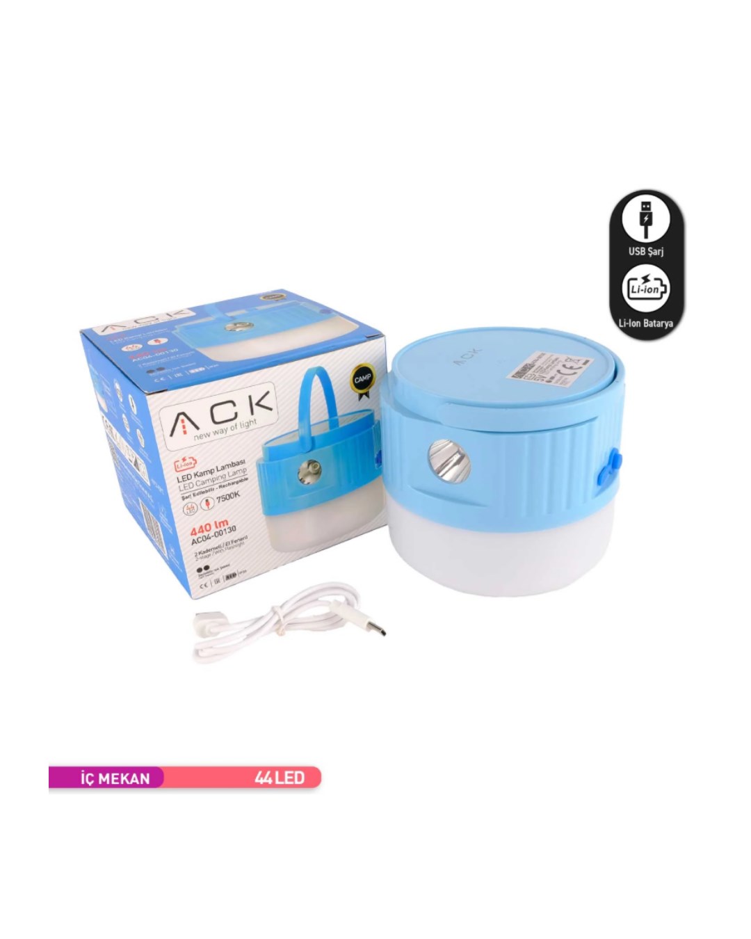 ŞARJLI DOKUNMATİK 2 KADEMELİ BLUE GÖVDE FENERLİ LED LAMBA 7500K 8W IP20