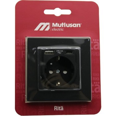 RİTA USB +TYPE-C Lİ TOPRAKLI PRİZ BLİSTERLİ SİYAH