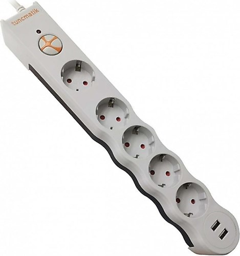 5 Lİ AKIM KORUMALI +2 USB BEYAZ 1,5 MT GRUP PRİZ TUNÇMATİK
