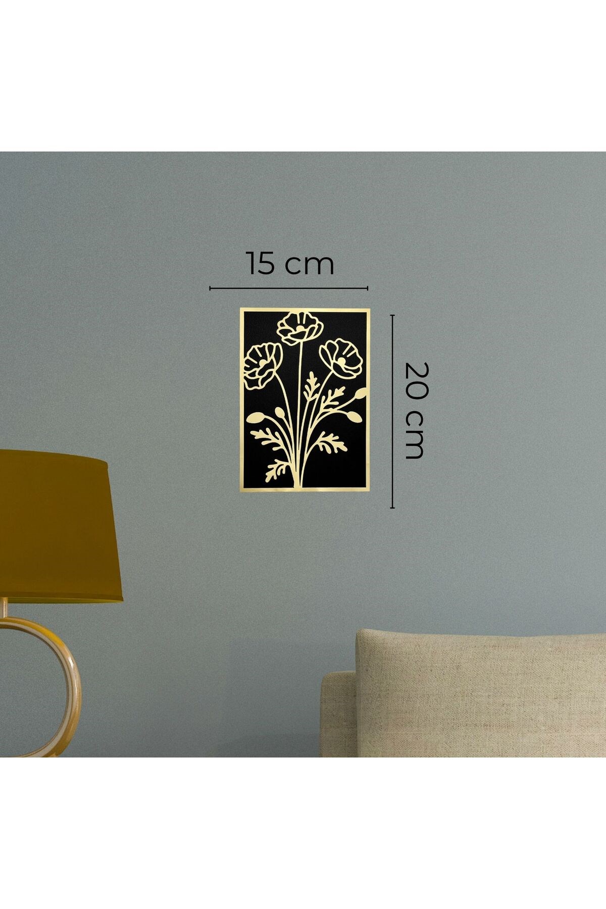 Gold Pleksi Çiçek Motifli Siyah Ahşap Dekoratif Tablo 15x20 cm Şık Duvar Süsü Ev Ofis Dekor