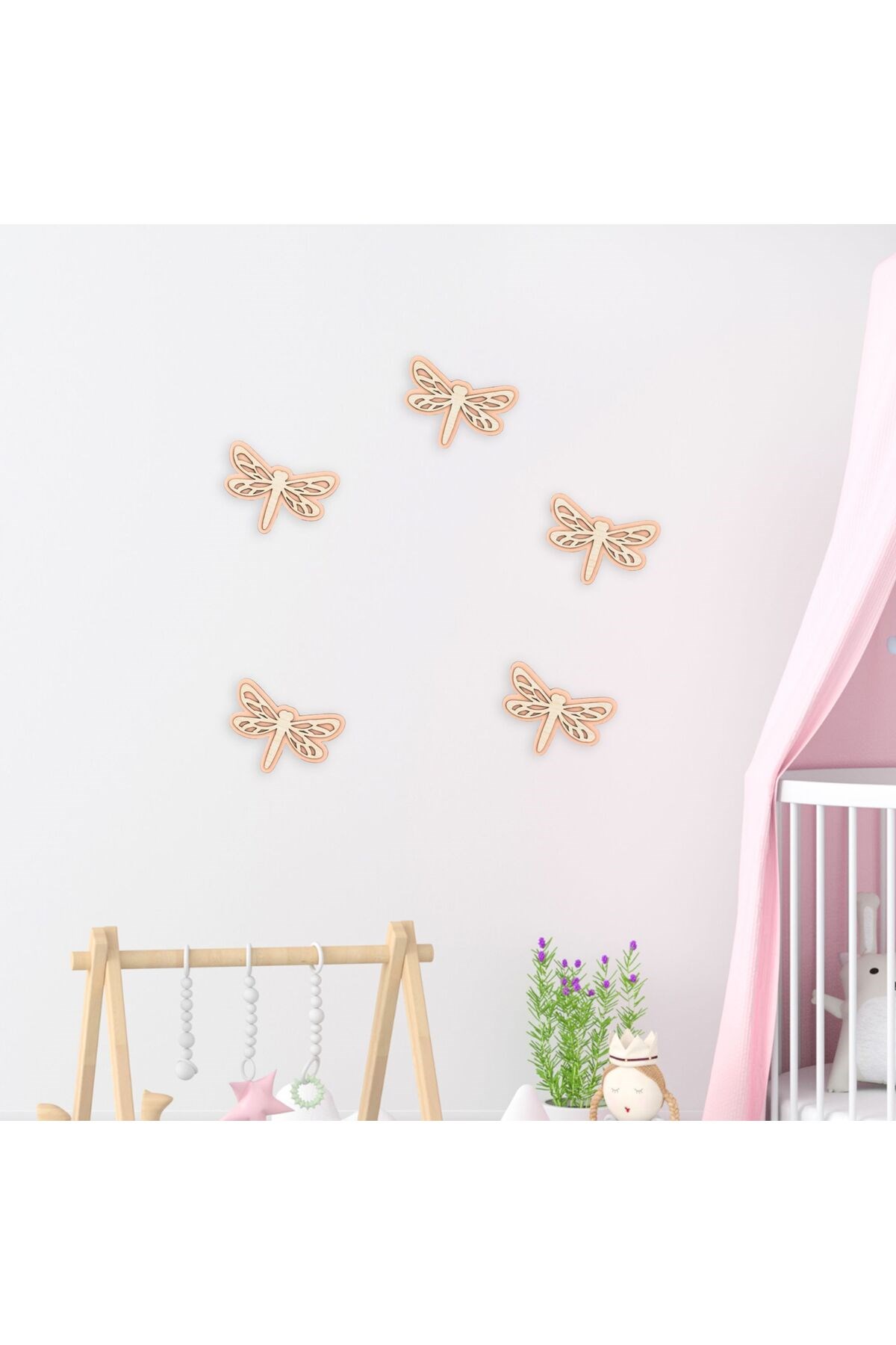 Ahşap Yusufçuk Duvar Süsü 5’li Set – Çocuk Odası Dekoru | 5 Renk Seçeneği, Bebek Odası Dekorasyon