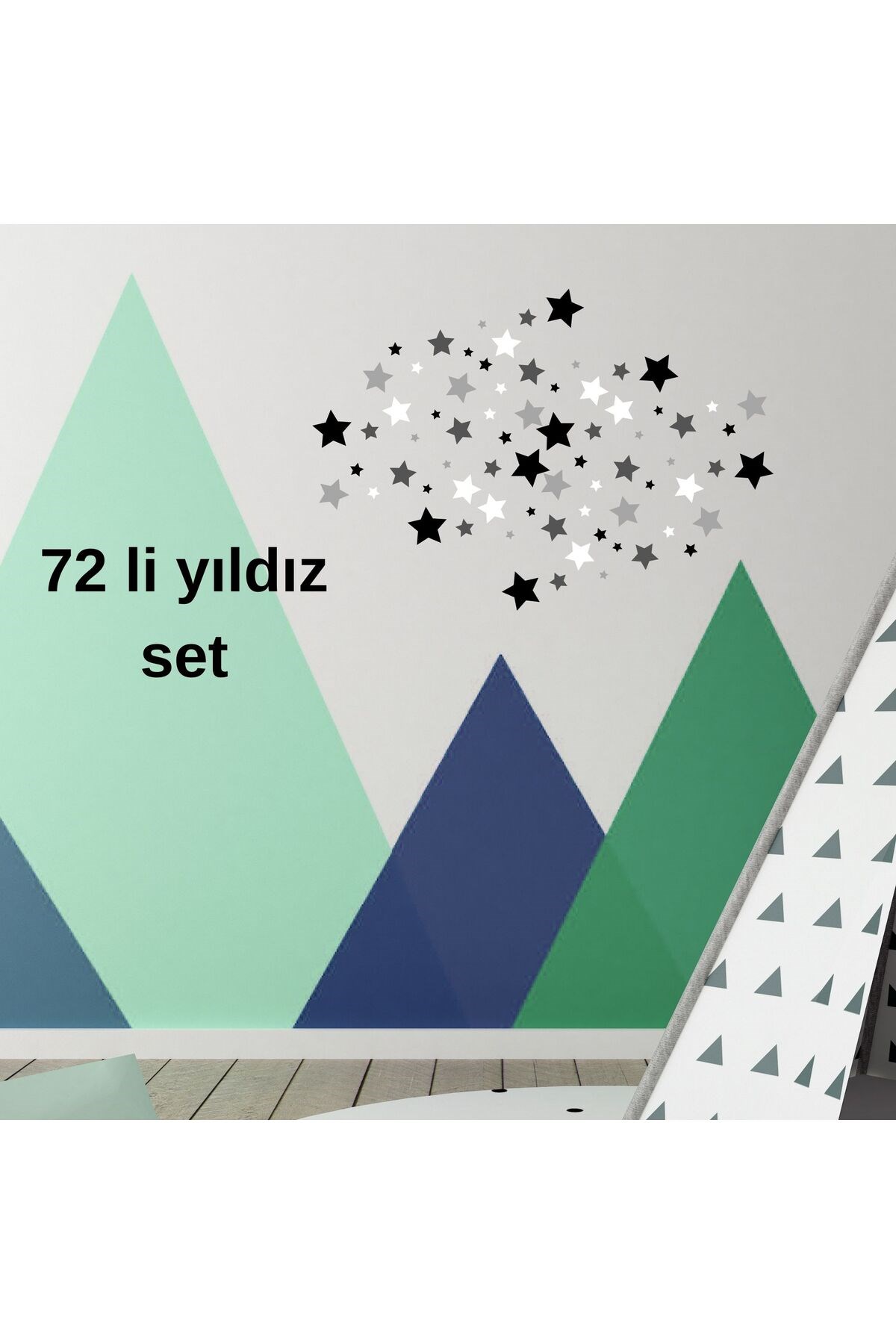 72 Adet Siyah Yıldız Duvar Süsü Seti Çift Taraflı Bantlı Duvar Dekorasyonu Çocuk Odası & Ev Süsleme