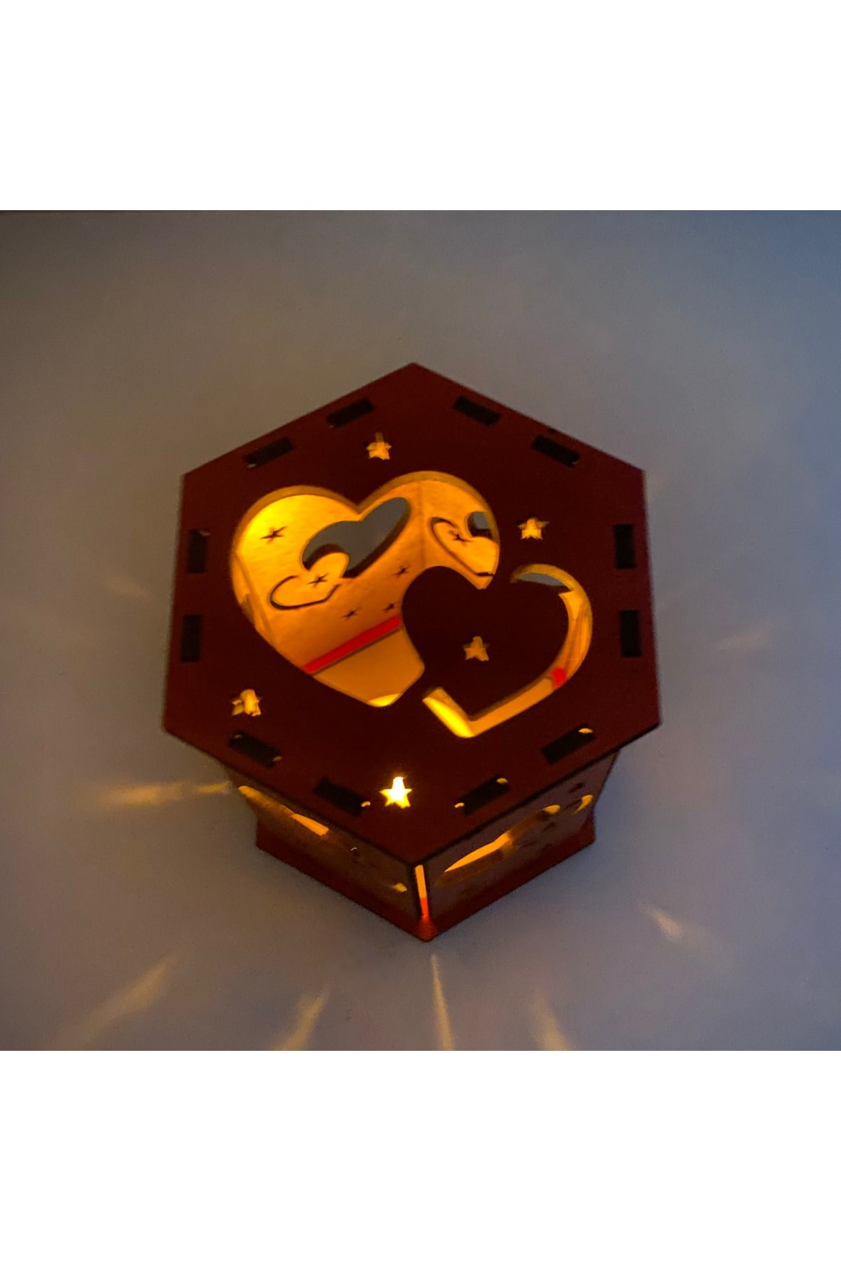 Ahşap Mdf Sevgililer Günü Tealight Kalp Kalbe Aydınlatma