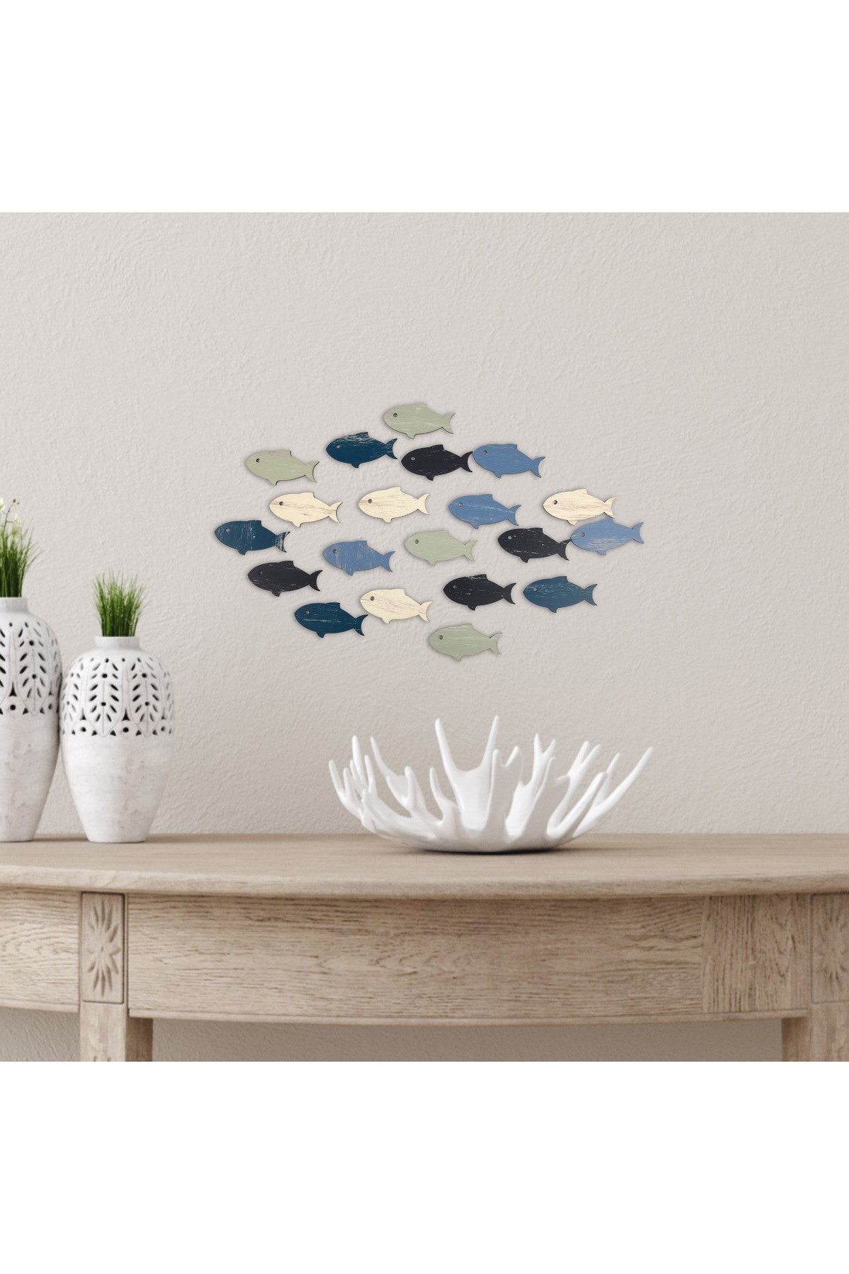 20 Parça Ahşap Balık Duvar Süsü Seti – Renkli Modern Deniz Temalı Dekoratif Aksesuar