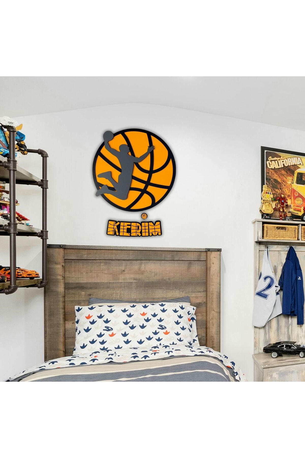 Kişiye Özel İsimli Ahşap MDF Basketbol Duvar Dekoru | Sporcu Temalı Basketbol Oynayan Oyuncu Desenli