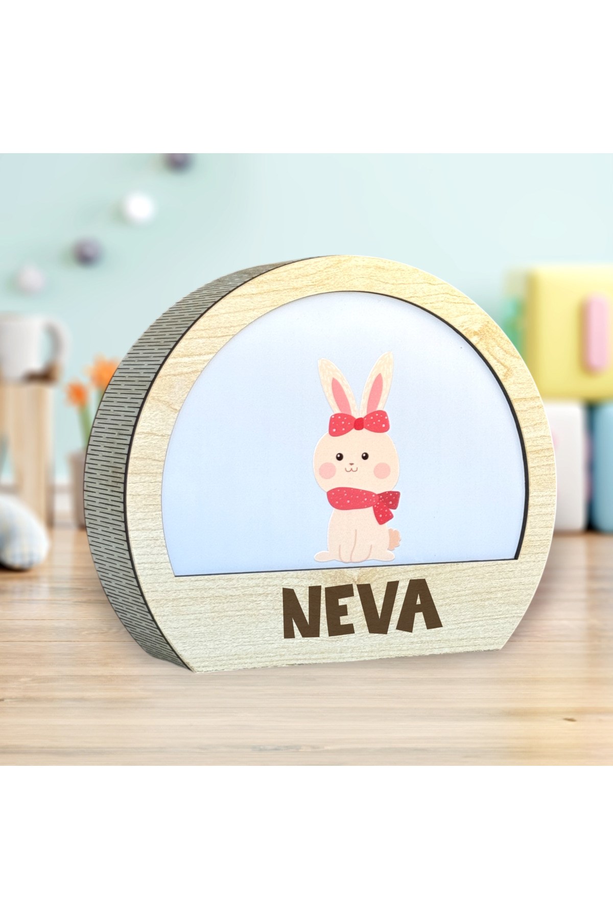 Kişiselleştirilebilir - Hayvan Figürlü Ahşap LED Gece Lambası - Çocuk Odası Masa Lambası