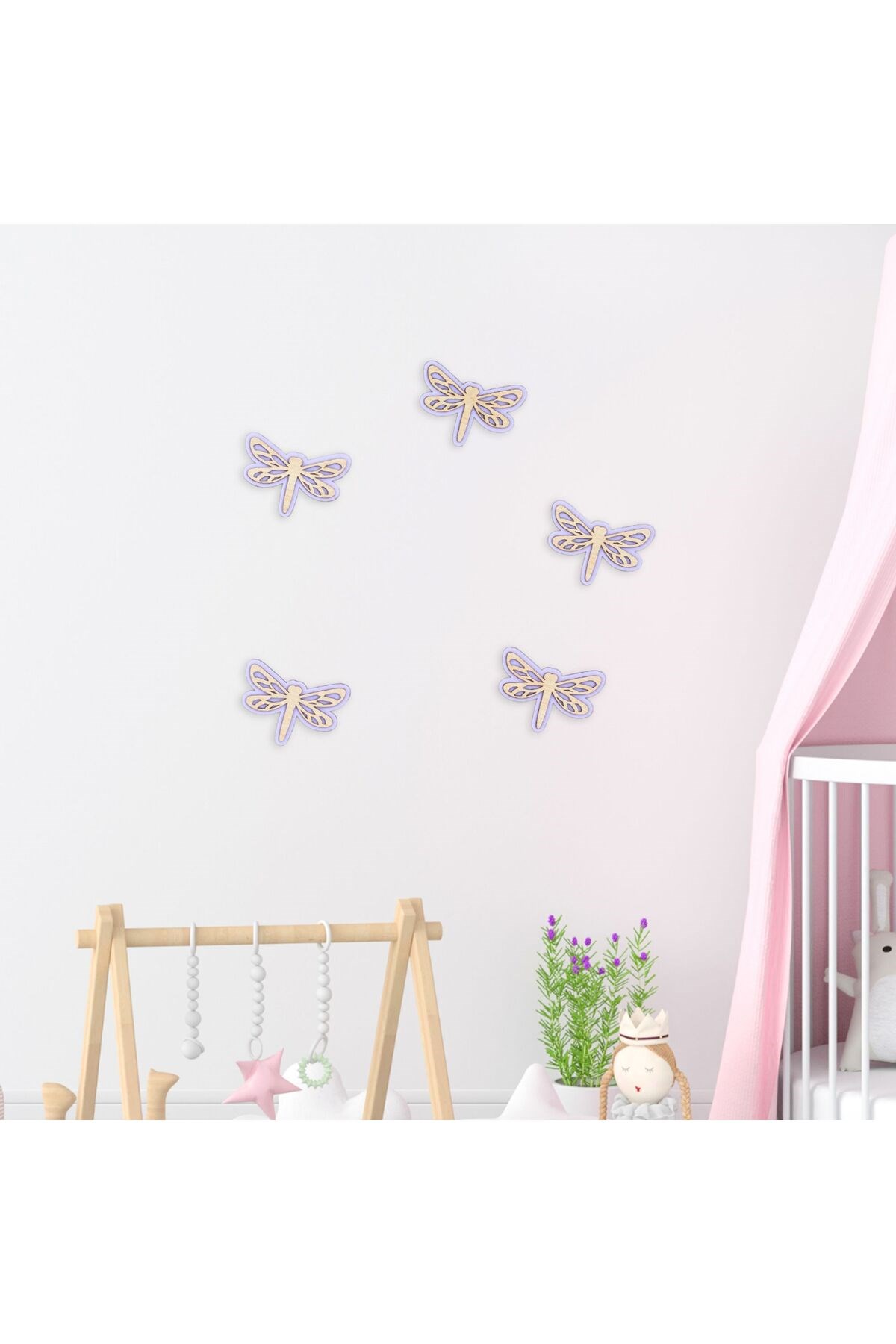 Ahşap Yusufçuk Duvar Süsü 5’li Set – Çocuk Odası Dekoru | 5 Renk Seçeneği, Bebek Odası Dekorasyon