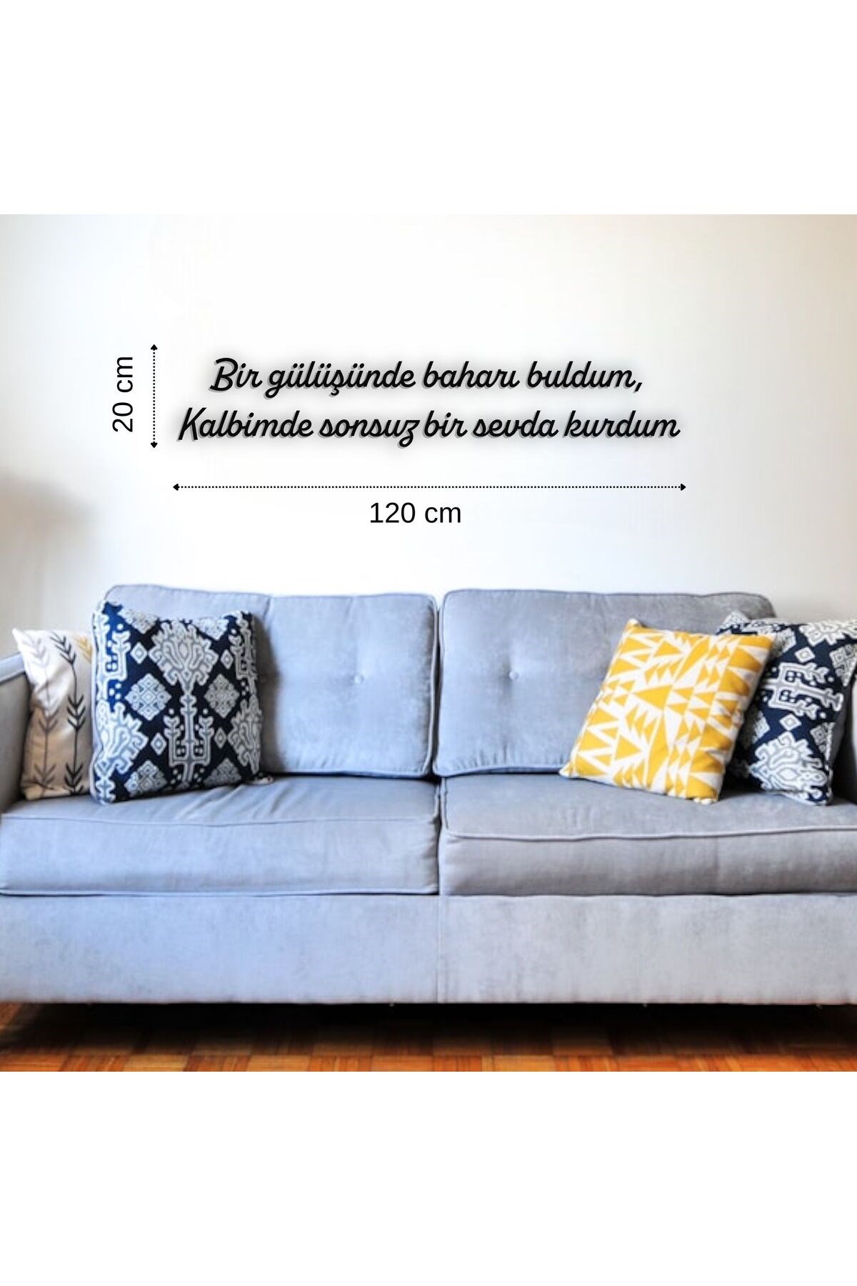 Bir Gülüşünde Baharı Buldum Siyah Ahşap Duvar Yazısı - 20x120 cm Dekoratif Aşk Temalı Duvar Dekoru