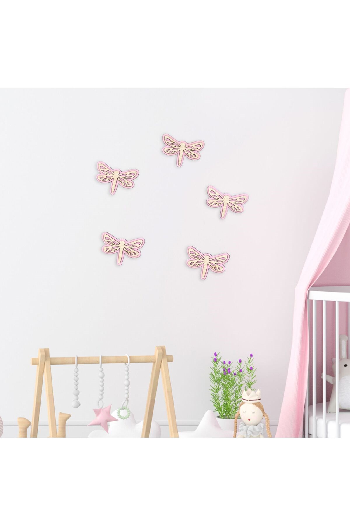 Ahşap Yusufçuk Duvar Süsü 5’li Set – Çocuk Odası Dekoru | 5 Renk Seçeneği, Bebek Odası Dekorasyon