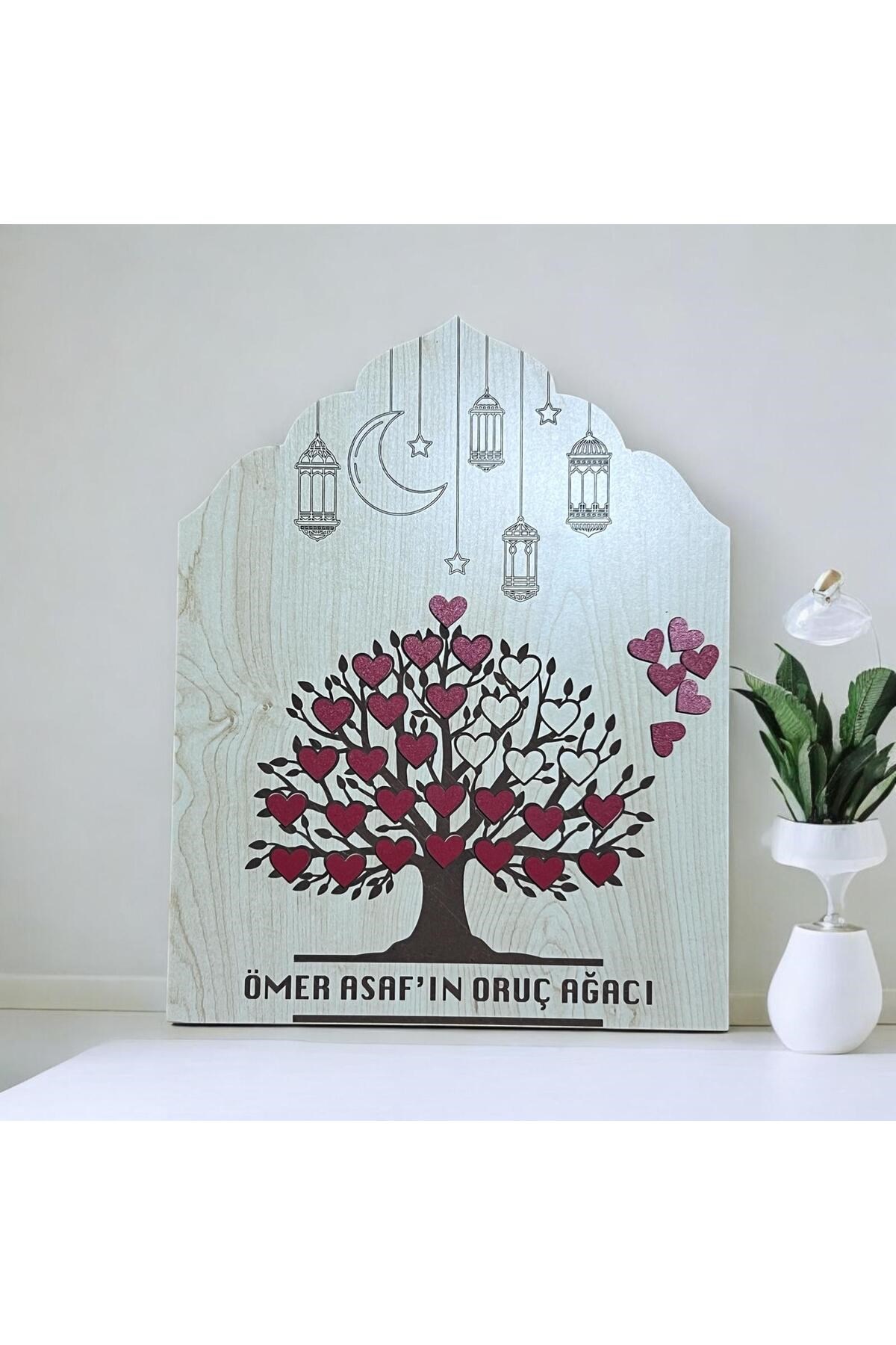 Çocuklar İçin Kişiselleştirilebilir Oruç Ağacı | İsme Özel Yapıştırmalı Kalpli Ramazan Takip Panosu