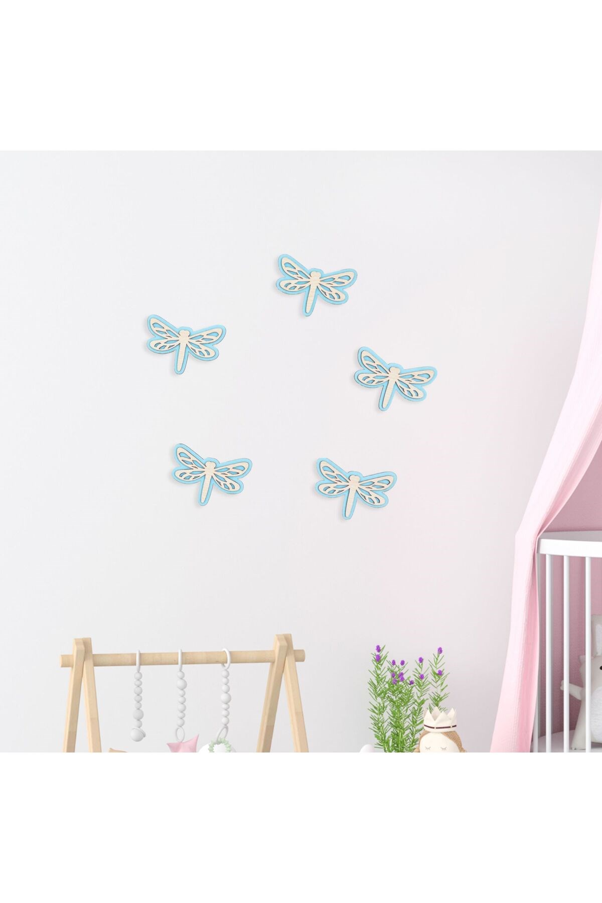 Ahşap Yusufçuk Duvar Süsü 5’li Set – Çocuk Odası Dekoru | 5 Renk Seçeneği, Bebek Odası Dekorasyon