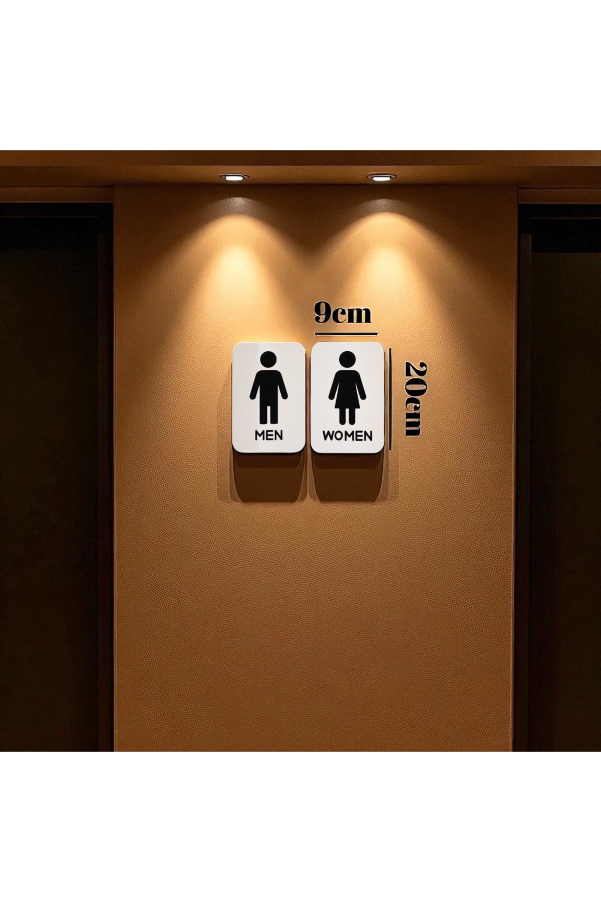 Gold/Gümüş Pleksi Ahşap WC Kapı Tabelası – Men Women Tuvalet İşareti Levhası (10x18 cm)