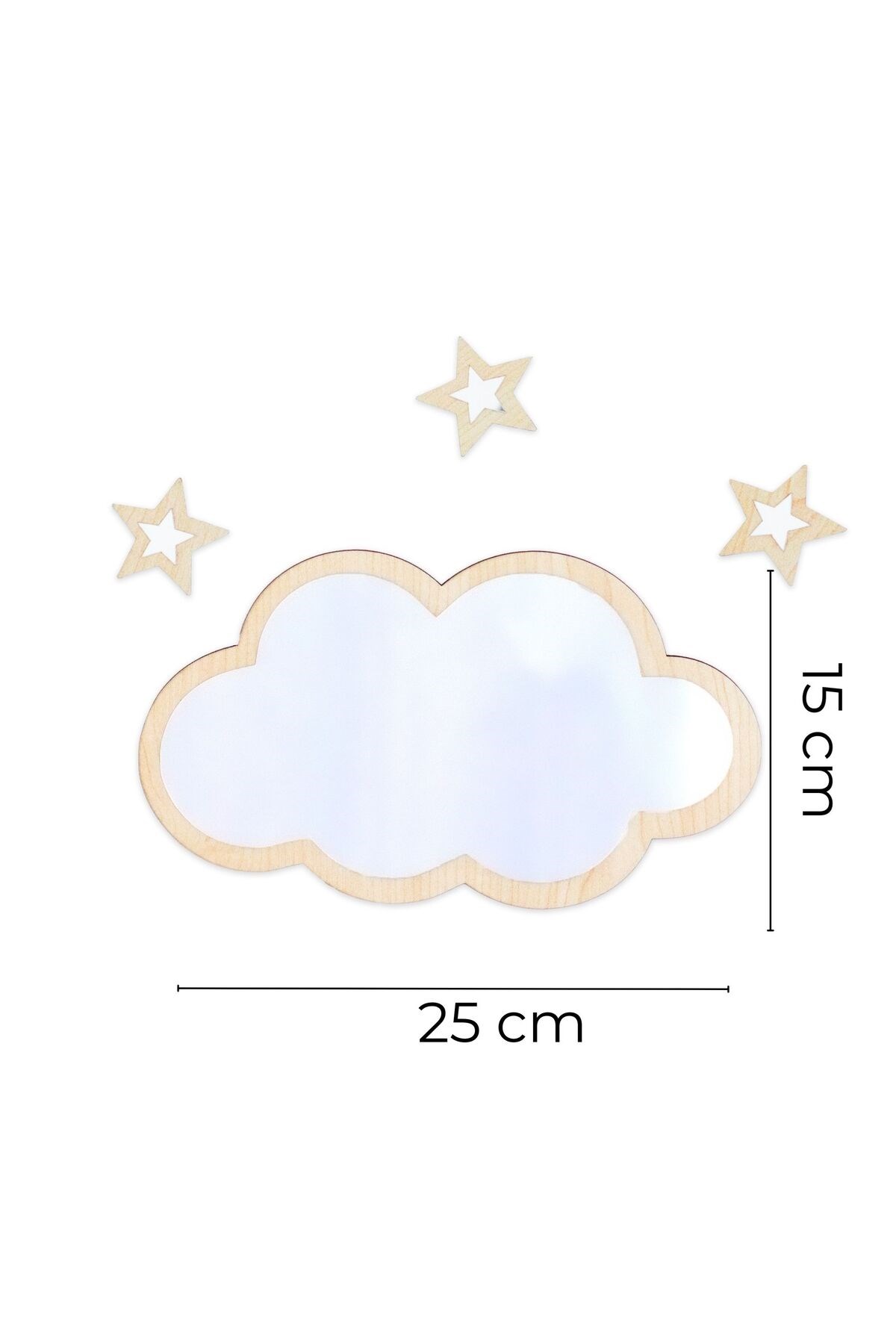 Ahşap Pleksi Ayna Bulut Duvar Dekoru – 15x25 cm Bebek Çocuk Odası Dekoratif Süsleme