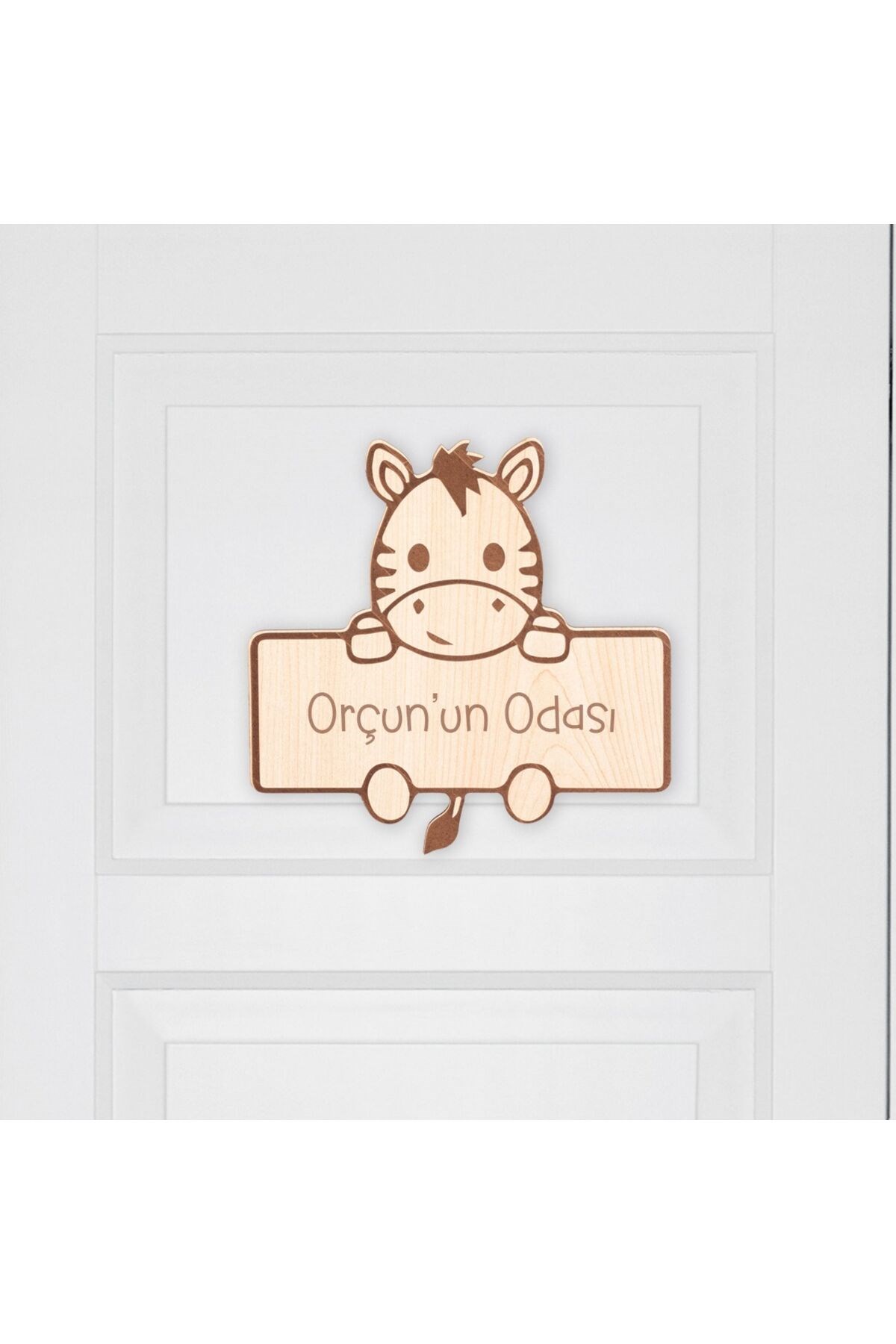 Zebra Figürlü Ahşap Kapı Süsü 25x25 cm - Çocuk Odası, Kreş, Anaokulu Kapı Dekoru