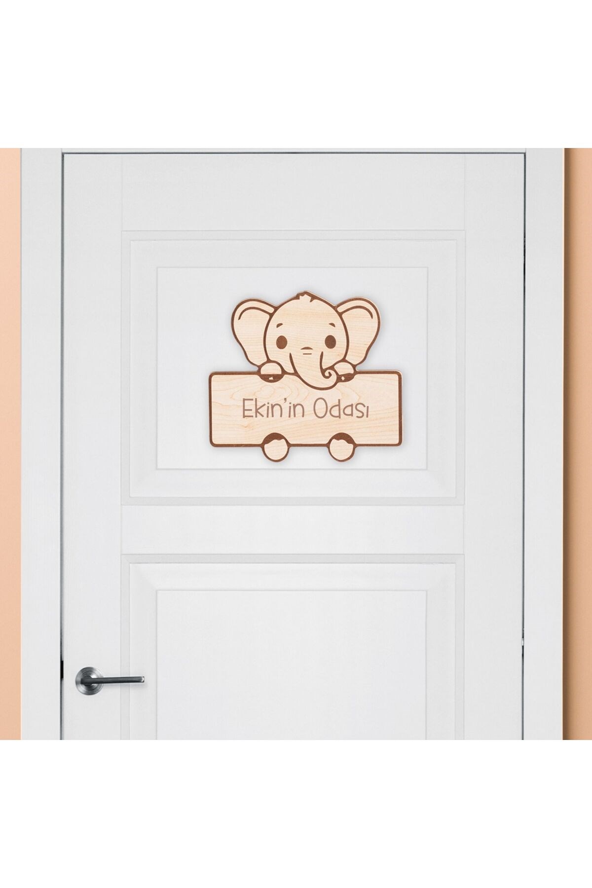 Fil Figürlü Ahşap Kapı Süsü 25x25 cm - Çocuk Odası, Anaokulu ve Kreş Dekoru