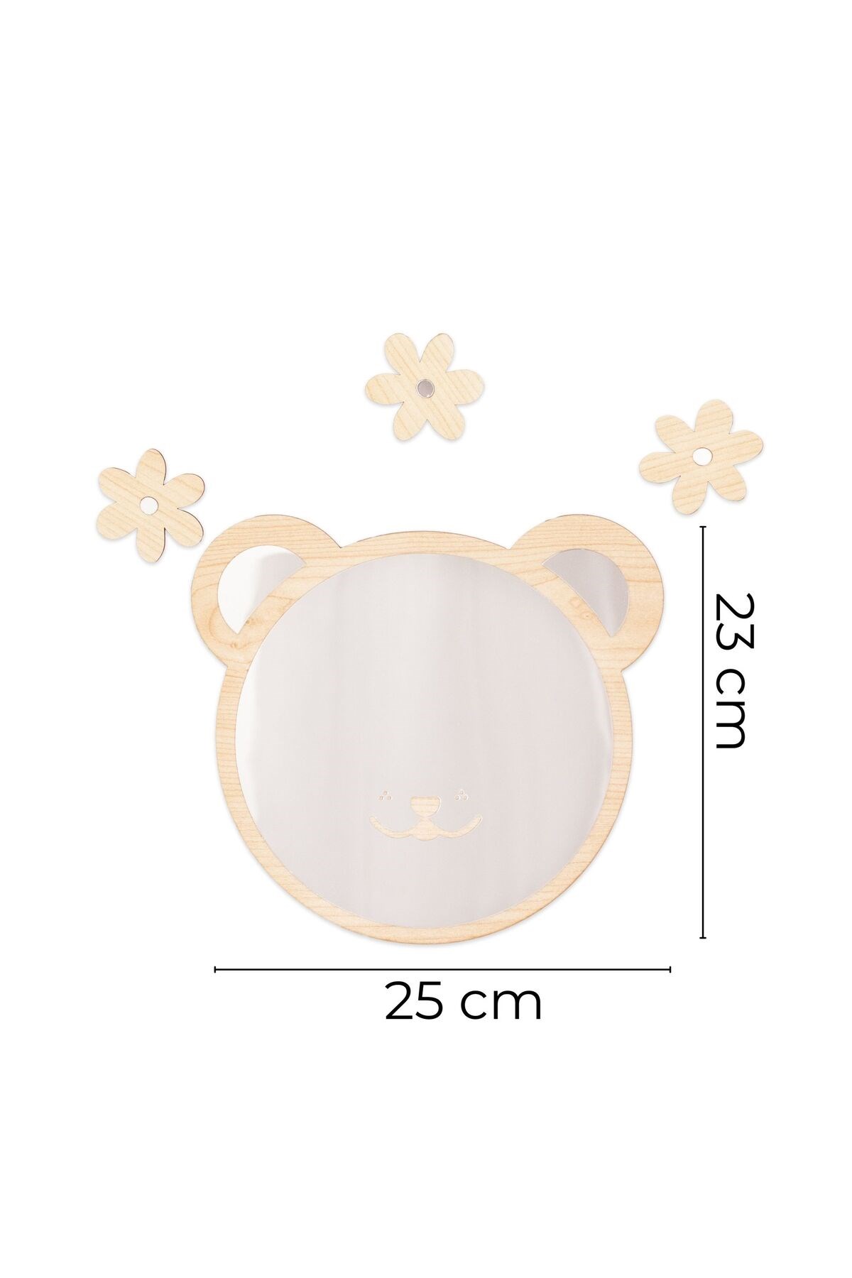 Ahşap Pleksi Ayna Ayıcık Duvar Dekoru – 23x25 cm Bebek ve Çocuk Odası Dekoratif Süs