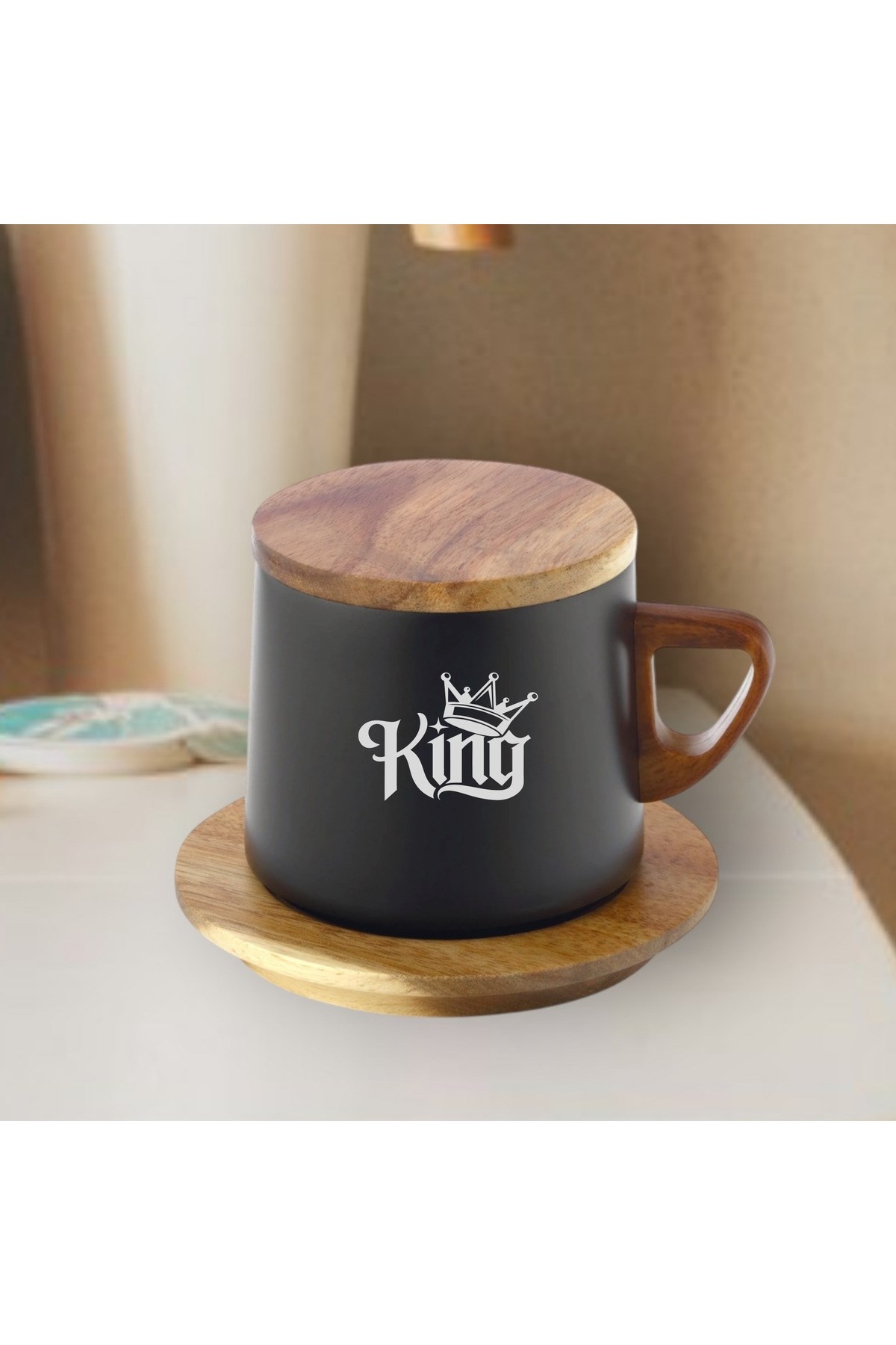 Babalar Günü Hediyesi Termos – Ahşap Kapaklı, Siyah Çelik, I Love My Dad Yazılı