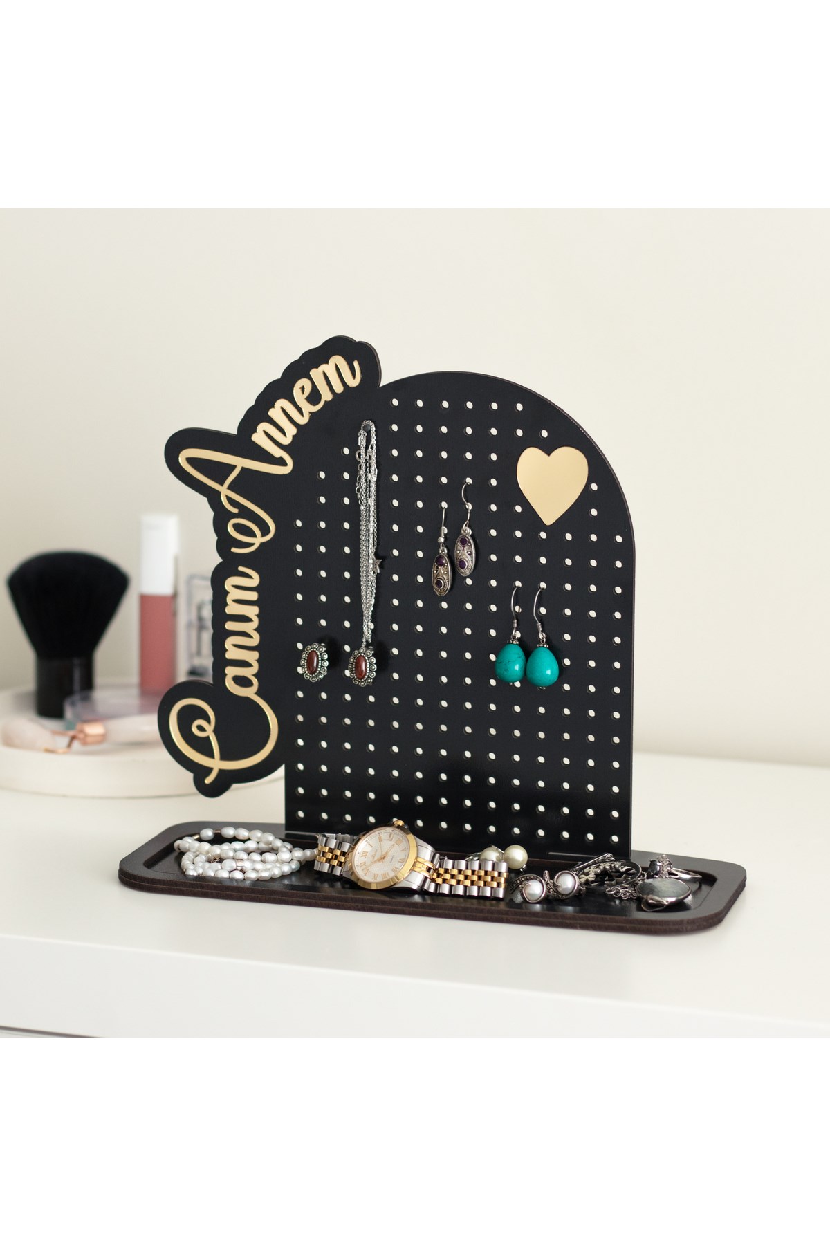 Canım Annem Yazılı Siyah Takı Organizeri Gold Pleksi Yazı | 22x25 cm | Anneler Günü Hediye Fikri