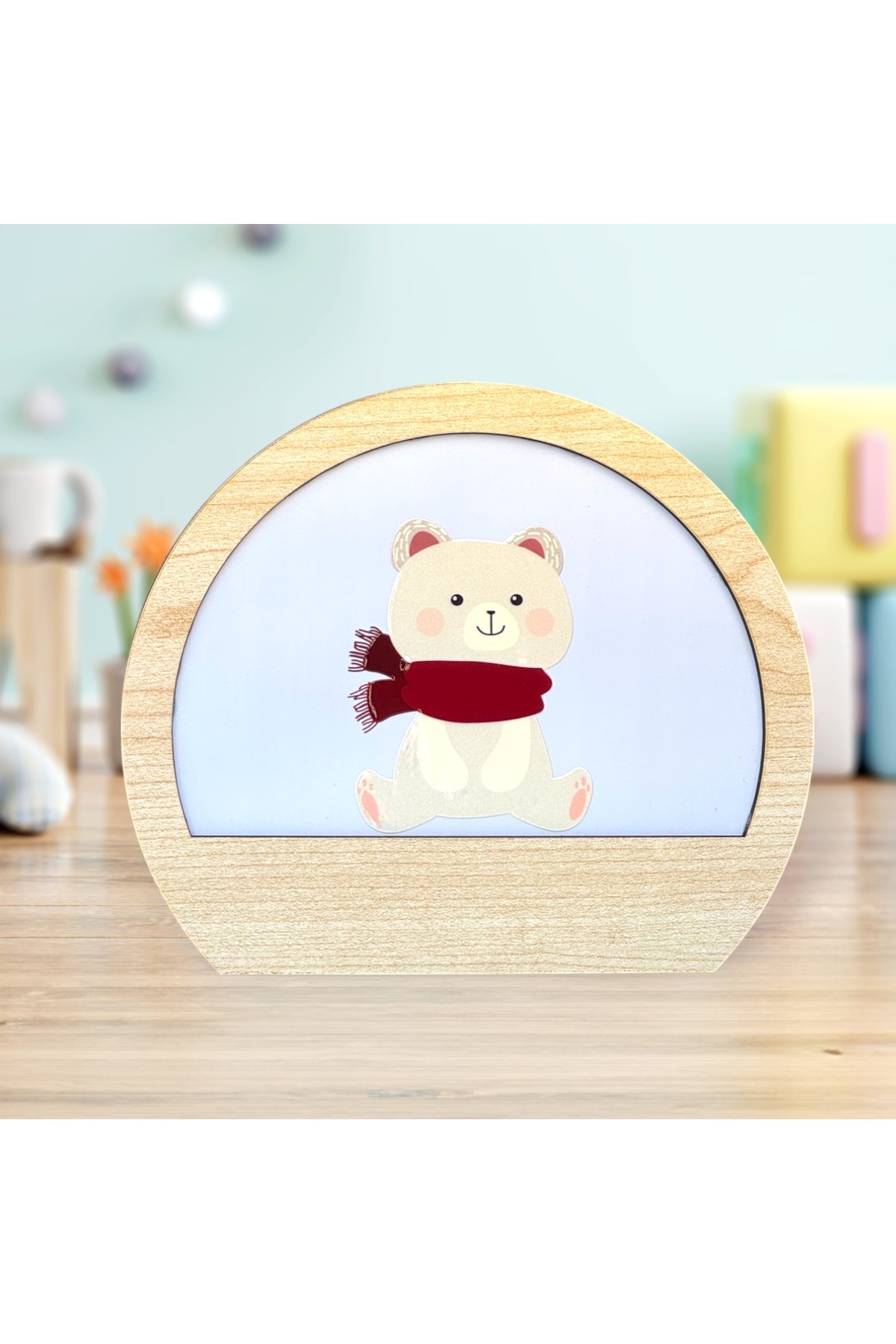 Kişiselleştirilebilir - Hayvan Figürlü Ahşap LED Gece Lambası - Çocuk Odası Masa Lambası