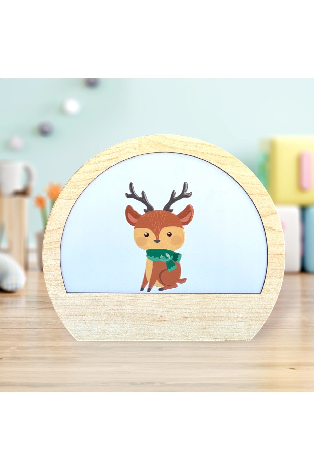 Kişiselleştirilebilir - Hayvan Figürlü Ahşap LED Gece Lambası - Çocuk Odası Masa Lambası