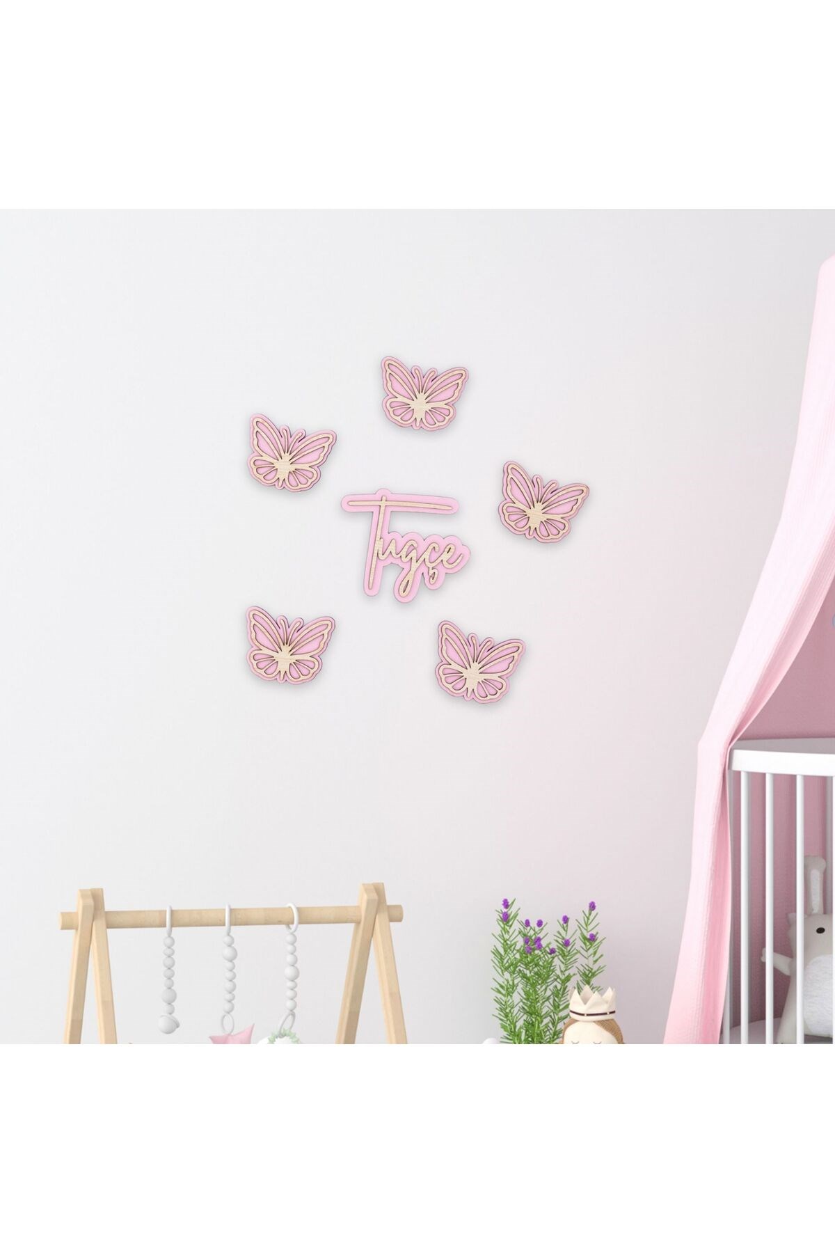 İsimli Ahşap Kelebek Duvar Süsü 5’li Set – Çocuk Odası Dekoru | 5 Renk Seçeneği, Kişiye Özel