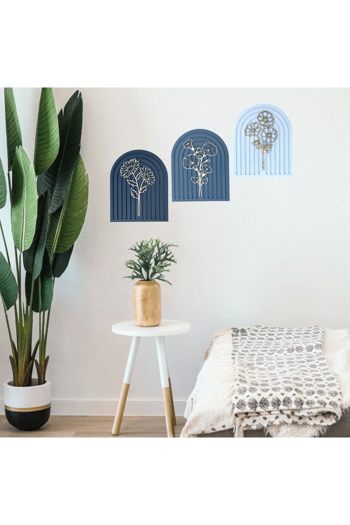 İskandinav Gold Detaylı Rainbow Ahşap Tablo Seti