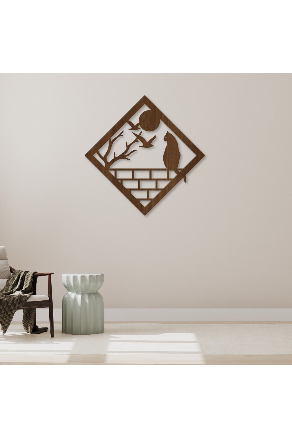 Ahşap Mdf Dekoratif Simple Cat Duvar Süsü