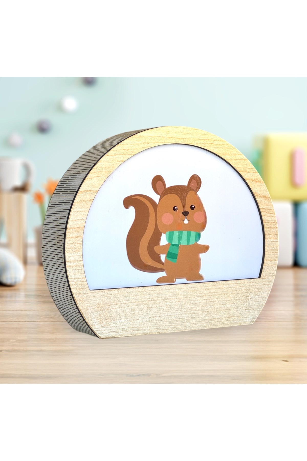 Kişiselleştirilebilir - Hayvan Figürlü Ahşap LED Gece Lambası - Çocuk Odası Masa Lambası