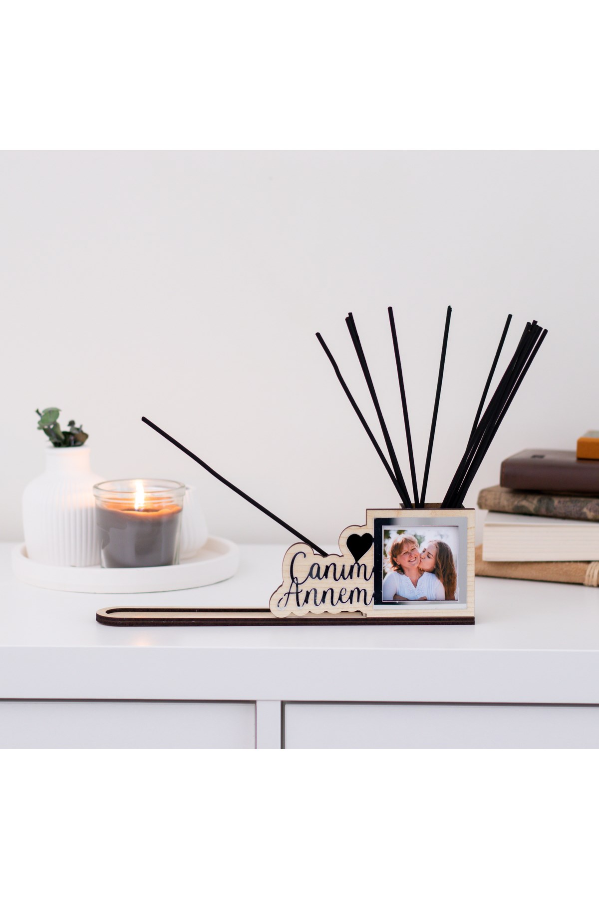 Anneler Günü Hediyesi | Canım Annem Yazılı Gold Detaylı Fotoğraf Çerçevesi ve Tütsülük