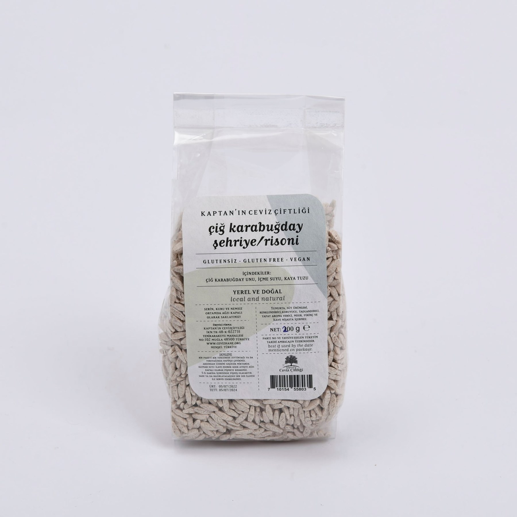 Glütensiz ve Vegan Çiğ Karabuğday Risoni - Arpa Şehriye 200 g