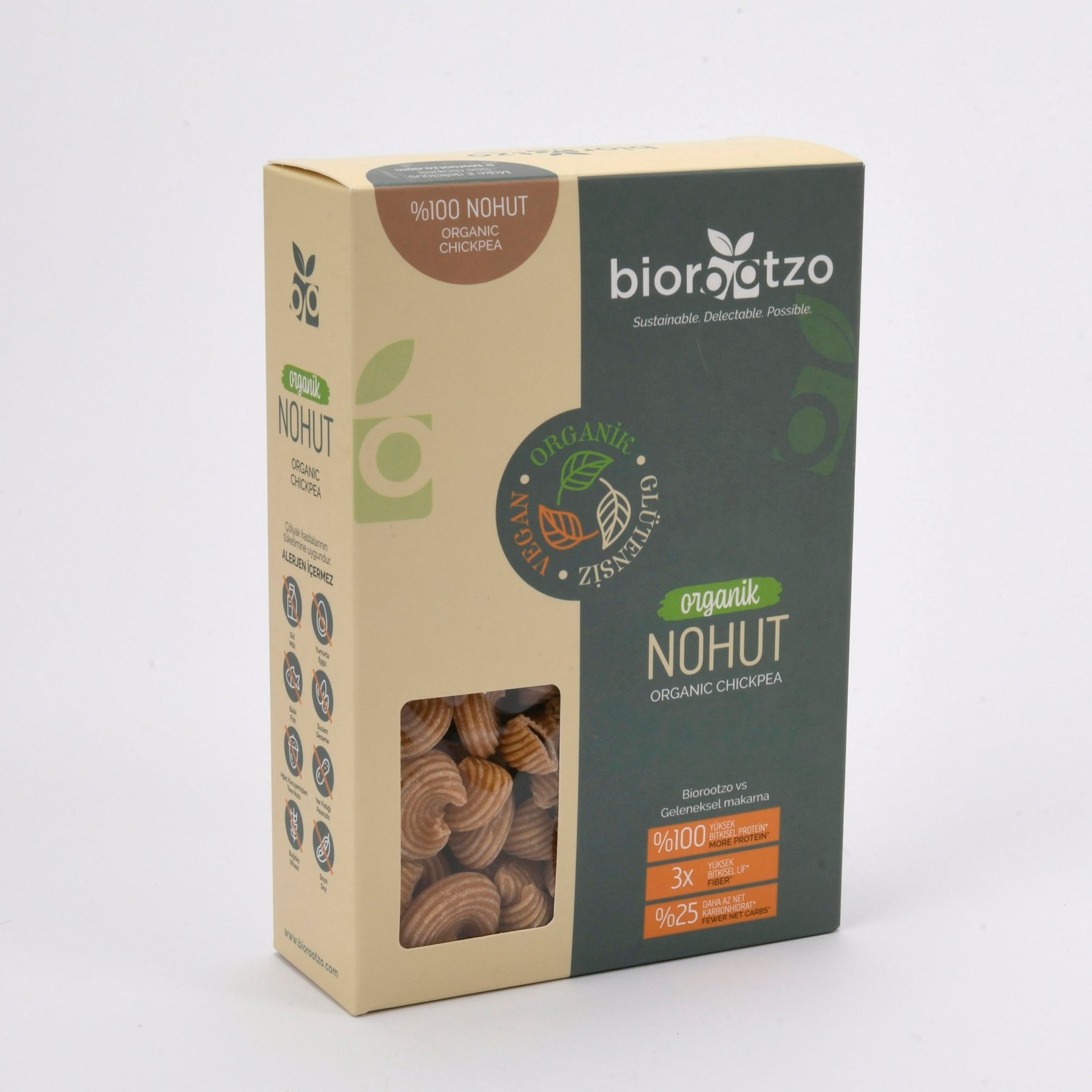 Biorootzo Organik Glütensiz ve Vegan Artizan Bronz Kalıp Nohut Mantı - Pipe Rigate 200 g